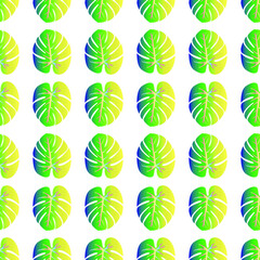 Colored Tropical Leaves Concept - Scroll saw, Intarsia or Embossing art is in Seamless Pattern