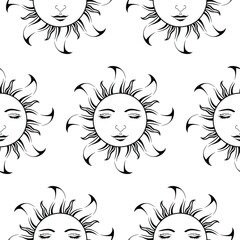Lord Sun with closing Eyes - Scroll saw, Intarsia, T Shirt design, Wall sticker, Tattoo or Embossing art is in Seamless Pattern
