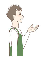 笑顔で手を差し出す男性の横顔