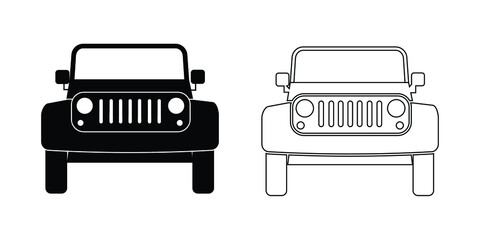 SUV Car Front view Outline set. A set of two sports utility vehicle frontal view. Black and white EPS Vector