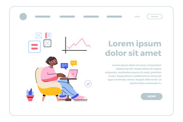 Web banner template, mobile interface design. Freelancer Works from home or office as a team. Designer, programmer, writer. Stylized cartoon characters for web design.