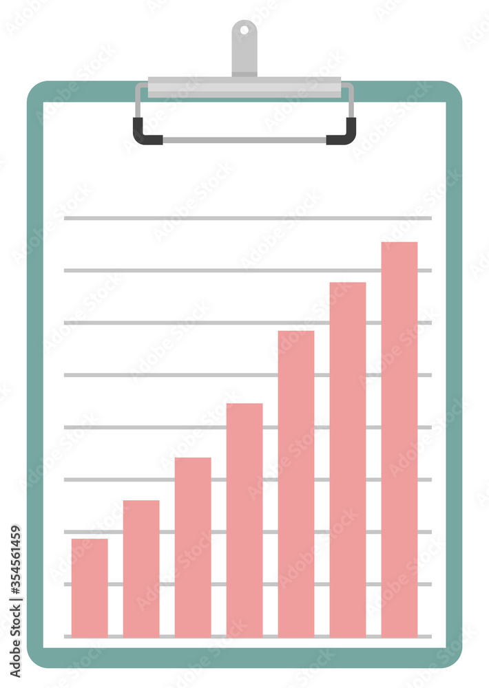 Poster clipboard with information in visual representation vector, infochart with growing tables. paper doc