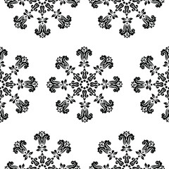 black and white floral Seamless pattern isolated on white background