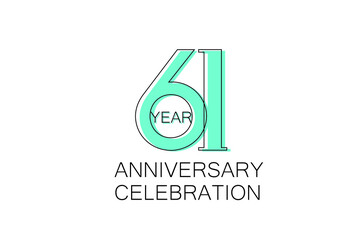 61 year Anniversary, Sleek and Clean Design, Inspired by Comic and Magazine Looks, Pastel Blue Color, Dedicated for invitation, greeting card - Vector