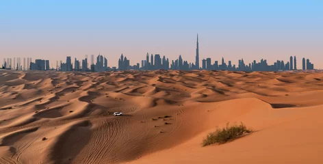 Foto op Aluminium Dubai skyline en woestijnlandschap. © Nancy Pauwels