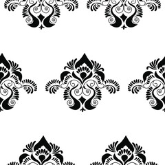 black and white floral seamless pattern isolated on white background