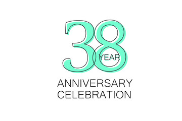 38 year Anniversary, Sleek and Clean Design, Inspired by Comic and Magazine Looks, Pastel Blue Color, Dedicated for invitation, greeting card - Vector