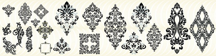 Vector illustration VINTAGE. ornamental floral elements for tattoo, design, cards and prints. Abstract floral vector illustration.
