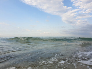 Transparent gentle waves of the Black sea. The scene from this morning. Anapa, Krasnodar region.