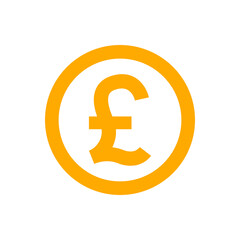 pound currency coin orange for icon isolated on white, pound money for app symbol, simple flat pound money, currency digital pound coin for financial concept