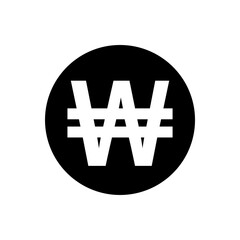 coins won icon black in simple style isolated on white, monetary won currency symbol, korean won coin in flat style for digital app and website, simple won symbol in circle black