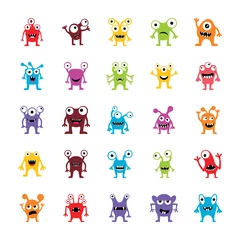 Glasschilderij Robot Cartoon Monsters Flat Icons Pack