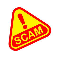 scam triangle sign label red yellow isolated on white, scam warning sign graphic for spam email message and error virus, scam alert icon triangle for hacking crime technology symbol concept
