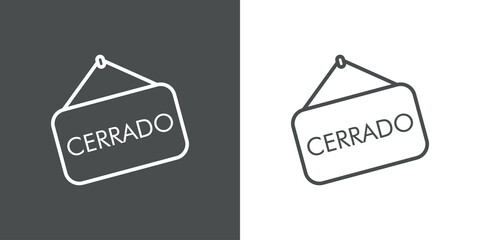 Icono plano lineal letrero colgar con palabra CERRADO en fondo gris y fondo blanco