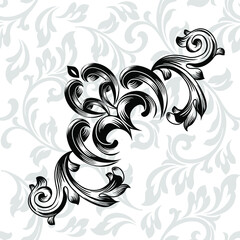 Fototapeta premium Vector illustration VINTAGE. ornamental floral elements for tattoo, design, cards and prints. Abstract floral vector illustration.