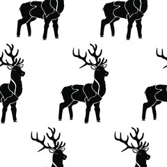 Christmas Reindeer vector black and white art is in Seamless pattern