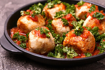 Homemade swedish meatballs with tomato sauce marinara