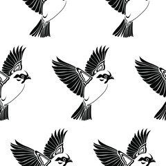 Beautiful Sparrow with wide wings is in Seamless pattern