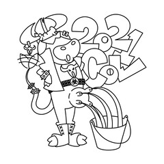 Happy cartoon metal music milking to a bucket cow with mohawk hairstyle