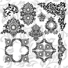 illustration VINTAGE. ornamental floral elements for tattoo, design, cards and prints. Abstract floral vector illustration.