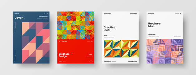 Company identity brochure template collection. Business presentation vector A4 vertical orientation front page mock up set. Corporate report cover abstract geometric illustration design layout bundle.