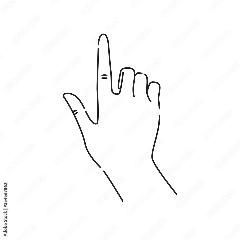 Poster hand gesture touch line black icon. make the index finger up gesture sketch element. pictogram for w