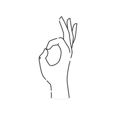 Hand showing symbol okey black line icon. Pictogram for web page, mobile app, promo. UI UX GUI design element. Editable stroke