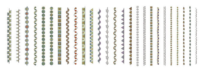 Doodle dividers, brush lines and borders set. Rustic decorative design elements and patterns