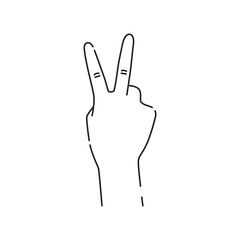 Two fingers gesture line black icon. Peace hand gesture sketch element. Pictogram for web page, mobile app, promo. Editable stroke. Hand drawn illustration.
