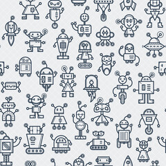 Cute bobots color seamless pattern. Endless texture with funny toys for kids or fiction