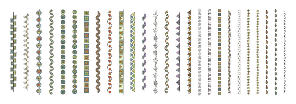 Doodle dividers, brush lines and borders set. Rustic decorative design elements and patterns