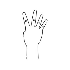 Four fingers gesture line black icon. Make fingers up gesture sketch element. Pictogram for web page, mobile app, promo. UI UX GUI design element. Editable stroke. Hand drawn illustration
