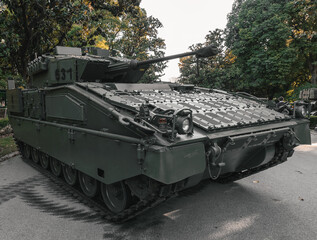 Obraz premium View of ASCOD armoured fighting vehicle(Pizarro). Display of military vehicles. Spanish Armed Forces Day.