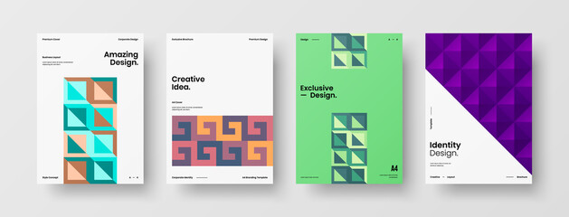 Company identity brochure template collection. Business presentation vector A4 vertical orientation front page mock up set. Corporate report cover abstract geometric illustration design layout bundle.