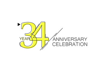 34 year Anniversary comical look, simple line art, Sleek and Clean Design - Vector