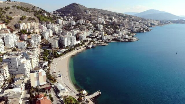 Aerial View of the City by the Sea (Sarande, Albania)