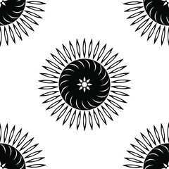black and white circular mandala design isolated on white background is in Seamless pattern
