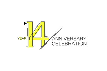 14 year Anniversary comical look, simple line art, Sleek and Clean Design - Vector