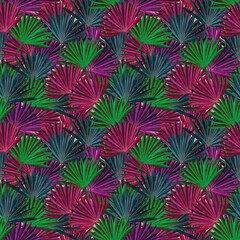 Naklejka na ściany i meble Seamless exotic pattern with sun palm leaves