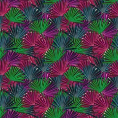 Gordijnen Seamless exotic pattern with sun palm leaves © Daria Korolova