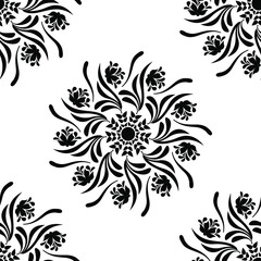 Beautiful Indian Traditional and Cultural Rangoli mandala design concept of floral art isolated on white background is in Seamless pattern