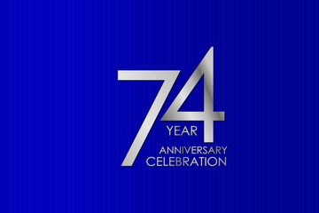 74 Year Anniversary Silver Color on Blue Background, for printed, banner, card, anniversary, greeting card, invitation card - Vector