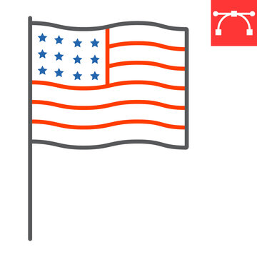 American Flag Color Line Icon, USA And Country, Usa Flag Sign Vector Graphics, Editable Stroke Linear Icon, Eps 10.