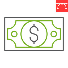 Dollar money color line icon, finance and currency, dollar sign vector graphics, editable stroke linear icon, eps 10.