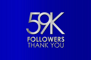 59K, 59.000 Thank you follower. Silver Color on Blue Background, for Social Media, Internet Account - Vector