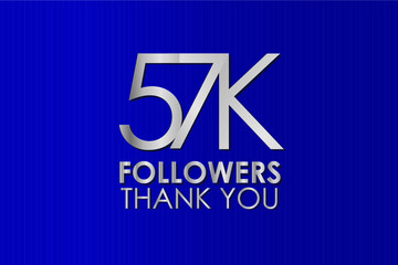 57K, 57.000 Thank you follower. Silver Color on Blue Background, for Social Media, Internet Account - Vector