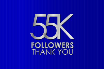 55K, 55.000 Thank you follower. Silver Color on Blue Background, for Social Media, Internet Account - Vector