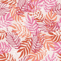 Fototapeta na wymiar Summer hawaiian seamless pattern with exotic tropical plants vector illustration