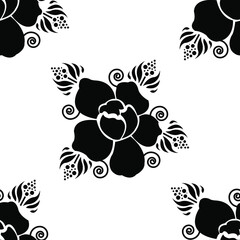 Beautiful flowers with leaves and spirals is in Seamless pattern