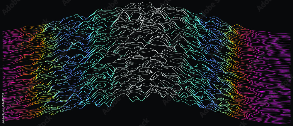 Aufkleber Generative art and data visualization of Simplex or Perlin noise function. Vaporwave and synthwave style vector illustration.
